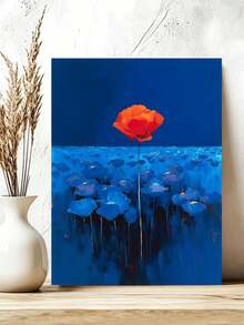 DIY Lone Red Poppy In Deep Blue Field (Frameless Or Framed 8x12 / 16x20 Inches) Paint By Numbers Kit (Acrylic) Arts & Crafts For Adult Beginners, Home Wall Decor, And Creative Holiday Gifts For Interior Design - Sets - View 4