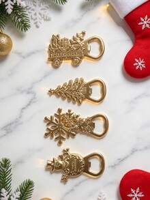 1pc Christmas Bottle Opener, Snowman, Christmas Tree, Snowflake And Gift Cart Pattern, Holiday Bar Tool, Unisex Christmas Stocking Stuffer Gift - View 5