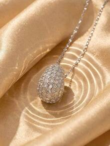 Swarovski 5697190 Sublima Dome 水滴吊墜項鍊 女款，鍍銠銀色搭配密集鑲嵌白色水晶，3D 全方位設計，鎖骨鏈，奢華高端頸部飾品，適合通勤與派對，送給女友的禮物，週年紀念珠寶 - 銀色 - 查看 1