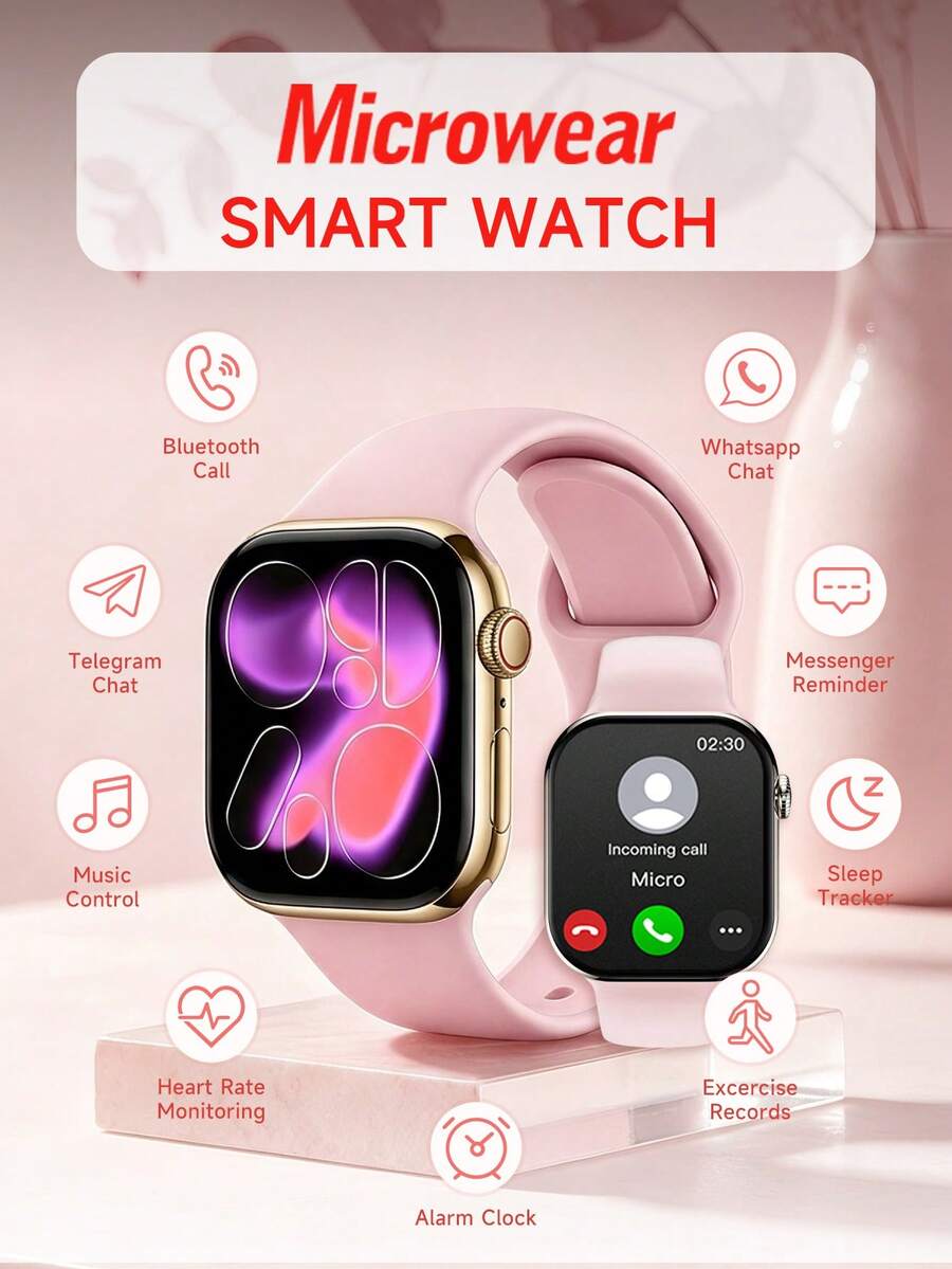 Microwear Đồng hồ thông minh cho nam và nữ, màn hình cảm ứng HD 2.08 inch, theo dõi sức khỏe, đo nhịp tim/giám sát giấc ngủ, mặt đồng hồ tùy chỉnh, nhiều chế độ thể thao, tương thích với iPhone/Samsung/Android
