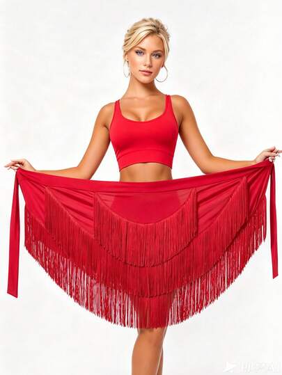 1pc Sexy Leopard Print Belly Dance & Latin Dance Fringe Wrap Hip Scarf Adult Women Ballroom Salsa Tango Party Stage Jazz Dance Practice Performance