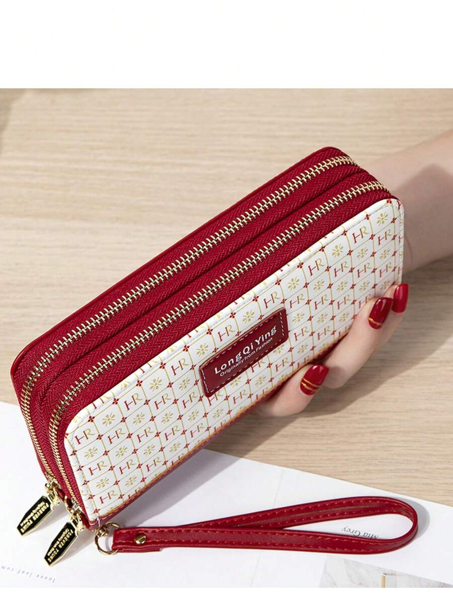 Women's Long Double Zipper Wallet, Vintage Print Large Capacity Wristlet Clutch, Multi-Card Slot Phone Wallet