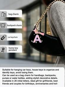Women's Fashion Initial Keychain With Cute Butterfly Tassel Sequin Resin Letter Key Ring Pendant, Backpack Wallet Handbag Car Key Chain Charm, Valentine's Day Gift For Girlfriend - Pink - View 2