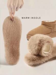 1 Pair Of Plush Winter Warm Shoe Pads, Anti Wool Insoles, Fur Integrated And Thickened, Suitable For Both Men And Women - Camel - View 2