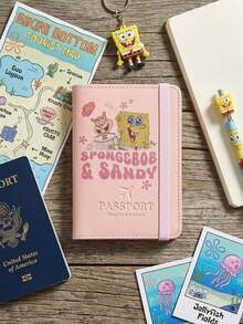 SpongeBob SquarePants 1 Buah Dompet Paspor SquarePants Warna Pink, Sampul Paspor Kartun untuk Perjalanan dengan Slot Kartu, Dompet Dokumen Ringan untuk Perjalanan & Liburan - MultiWarna - View 6