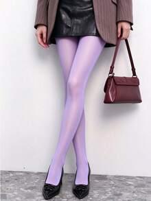 1pc Lavender Purple High Waist Elastic Women's Leggings, Paired With Fashionable Height-Increasing Slimming Pants - Lilac Purple - View 2
