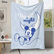 Disney Mickey Healing Cartoon Pattern With Moon And Stars Light Blue Print Fleece Throw Blanket, Lightweight And Soft Plush Blanket For Rest And Warmth, Suitable For Couch, Bed, Living Room, Bedroom, Office, Travel, All Seasons - Colour 1 - View 1