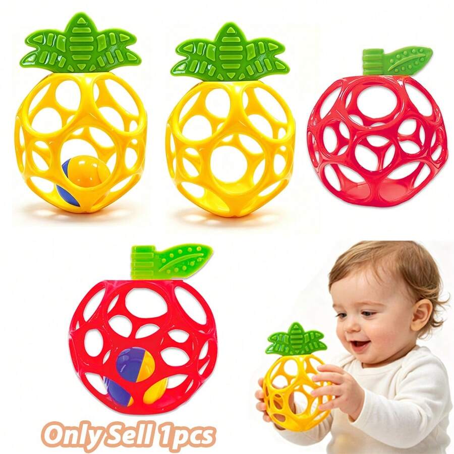 Baby Pineapple/Apple Shaped Rattle Ball, Soft Easy-To-Grip Teething Toy ...