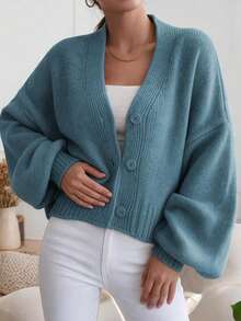 Jaket Kardigan Sweater Rajut Lengan Panjang Longgar Gaya Eropa dan Amerika Ukuran Plus Musim Semi/Gugur/Dingin 2025 untuk Wanita - Mint Green - View 6