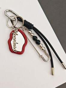 Minimalist Fashionable Cute Bag Charm, Heart-Shaped Decoration With Silver Beads And Bow, Suitable For Daily Matching, Can Be Used As Bag Charm, Keychain, Gift - Red - View 2