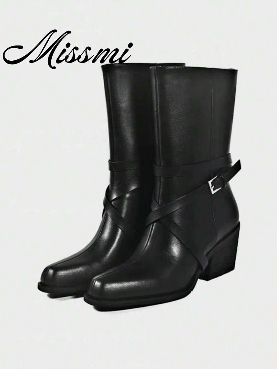 French Blogger Style Pointed Toe Wide Shaft Knee-High Boots, Nordic Kitten Heel Riding Boots For Women, INS Style - Black - View 1