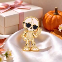 Funny Skull Enamel Lapel Pins, Cute Cartoon Skeleton Brooch Badge, Metal Decorative Pin For Jacket Backpack, Halloween Jewelry Gift For Man Women - Multicolor - View 8