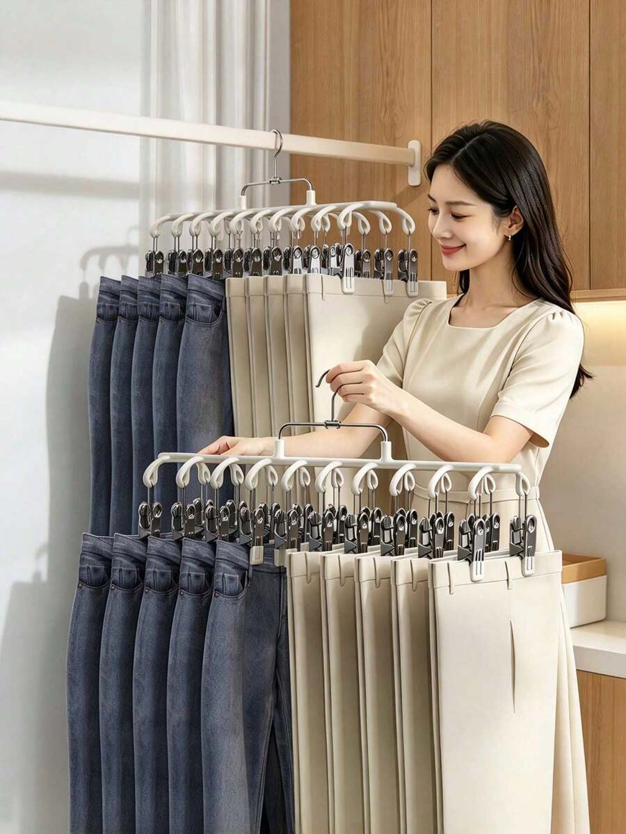 Multifunctional Pants Hanger, Multi-Clip Drying Rack For Laundry, Non-Slip Clothes Clips, Space-Saving Hanger Organizer For Closet, Heavy Duty Pants Clips, Towels Scarves Socks Home Storage Tools, Portable Summer Bedroom Dorm Travel
