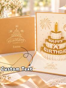 1pc Personalized Birthday Greeting Card, Customized Name 3D Pop-Up Cake Card, Creative Birthday Blessing Card, Exquisite Paper Art Design, Can Write Messages, Suitable For Birthday Party, Friends And Family Gifts, Couple Anniversary, Holiday Celebration - Multicolor - View 1