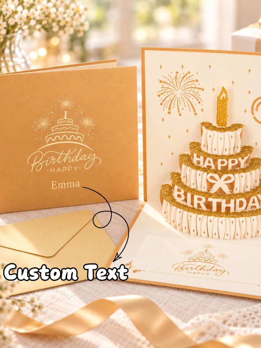 1pc Personalized Birthday Greeting Card, Customized Name 3D Pop-Up Cake Card, Creative Birthday Blessing Card, Exquisite Paper Art Design, Can Write Messages, Suitable For Birthday Party, Friends And Family Gifts, Couple Anniversary, Holiday Celebration - Multicolor - View 1