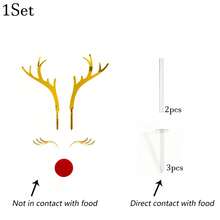 1 Set/3 Sets Gold Mirror Acrylic Reindeer Antlers Cake Topper, Christmas Rudolph Eyes Cake Decoration, Christmas Party Cake Decor - Multicolor - View 11