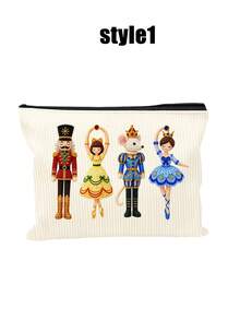 2D Nutcracker Theme Corduroy Makeup Bag, Includes Christmas Ballet And Other Elements, Holiday Gift Bag, Toiletry Bag, Multi-Functional Bag, Suitable For Commuting, Christmas Gift (2D Printed Pattern) - Multicolor - View 14