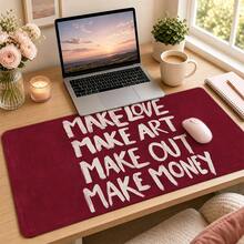 Burgundy Bold Letter Typography Extended Mouse Pad, Hand-Painted Slogan Graphic Large Desk Mat With Non-Slip Stitched Edge, Smooth Cloth & Natural Rubber For Office Gaming Home Desk, 3 Sizes Available - View 1