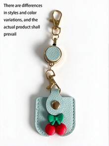 Fresh Cherry Decor Portable Key Pouch, Top Grain Leather Texture Home Key Case, Unisex Anti-Loss Key Organizer Bag, With Retractable Hook For Easy Carrying, Compact And Exquisite Design, Easily Store Home Keys, Sturdy Metal Buckle Not Easily Detached, Cute And Sweet Style, Practical For Daily Use - Multicolor - View 7