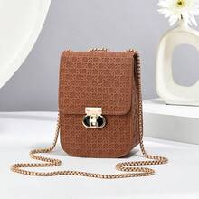 Vintage 3D Woven Embossed Phone Bag For Women, Metal Chain Lock Flap Portable Crossbody Small Bag - Multicolor - View 9