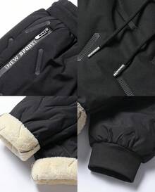 ZenBolt Men's Winter Geometric Quilted Joggers, Fleece Lined, Warm, Drawstring Waist, Zipper Pockets, Suitable For Outdoor Use - Black - View 7