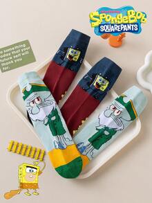 SpongeBob SquarePants 2/1雙 SquarePants 女款襪子，趣味卡通中筒襪，厚款秋冬適用 - 彩色 - 查看 2