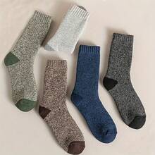 5 Pairs Men's Warm Winter Socks - Breathable Polyester Blend | Machine Washable | Suitable For Hiking And Fishing | Solid Color Design, Hand Wash Only, Winter Socks - Multicolor - View 2