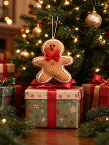 1/2Pcs Gingerbread Man Christmas Ornaments, Soft Plush Gingerbread Hanging DecorXmas Tree Pendant With Bowknot, Holiday Home Party DecorKids Gift - Multicolor - View 8