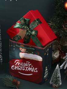 1pc Christmas Gift Box With Bow, Red Top And Bottom Large Gift Box, Christmas Candy Scarf Storage Box, Christmas Eve Holiday Gift Packaging Box - Multicolor - View 9