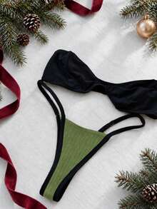 Polovedo Official, 2026 Women's Summer Black‑Green Sexy Elegant Beach Vacation Spaghetti Strap Casual Bikini Swimsuit Set For Halloween And Christmas - Multicolor - View 2