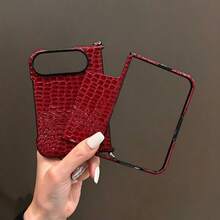Luxury Classics Dark Red Crocodile Pattern Phone Case With Protable Strap Compatible With IPhone Duo Fold Ultra 18 Fold Case Anti-Drop Back Cover - Burgundy - View 4