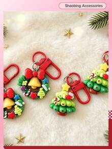 Christmas Resin Keychain Pendant, Christmas Wreath Bell Christmas Tree Shaped Bag Charm, Red Spring Clip Accessory, Holiday Gift Small Decoration - A - View 9