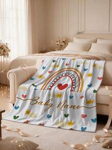 1pc Customized Blanket, Soft Plush Blanket With Customizable Name, Colorful Heart And Sun Print Design, Personalized Name Blanket, Personalized Gift For Family, Customized Commemorative Gift For Wife And Husband, Very Suitable For Home Use Warm Blanket, Customized Plush Blanket For Wife On Valentine's Day - Multicolor - View 6