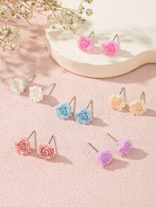6 Pairs Women's Cute Small Flower Stud Earrings, Hypoallergenic Jewelry Set For Daily Wear, Dating And Outings, Gift - Multicolor - View 2