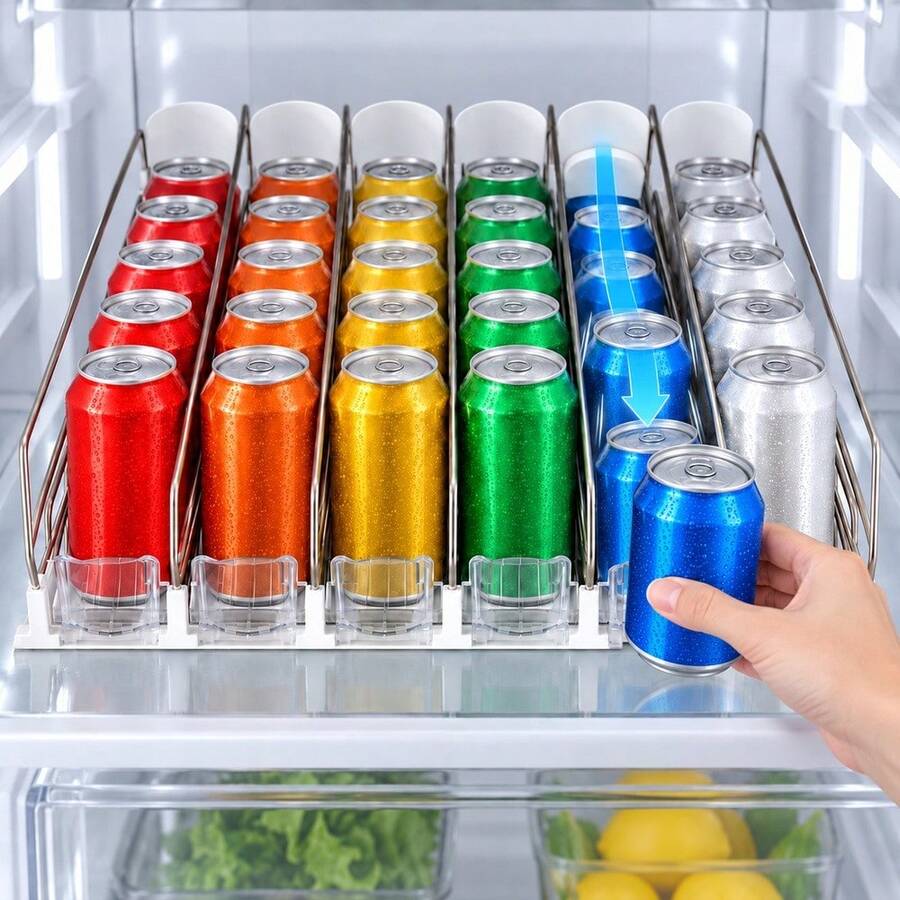 1/2/3/4/5/6 PCS White Soda Can Organizer For Fridge, Self-Pushing Drink Dispenser With Adjustable Width, Automatic Beverage Pusher Rack For Cans And Bottles, Space-Saving Refrigerator Storage For Kitchen Cabinet, Pantry And Countertop