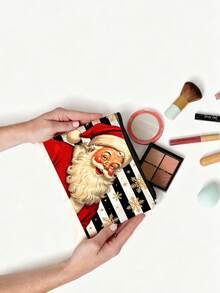Double-Sided Printed Coin Purse/Organizer/Makeup Bag Featuring A Striped Santa Claus Pattern; Includes A Zipper And Is Lightweight And Portable Christmas Thanksgiving - Multicolor - View 9