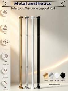 Adjustable Tension Rod - Stainless Steel Material, Plastic End Caps, Easy Installation, No Drilling Required, Suitable For Shower Curtains, Window Curtains, Door Curtains, Clothing Storage And Balcony Drying - Available In Silver, Black, White - Multicolor - View 1