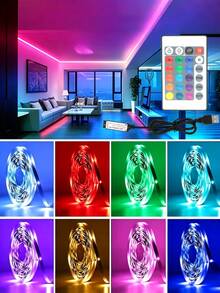 LED Neon Light Strip RGB USB Powered Color Changing Smart Light Strip 24-Key Remote Control Night Light Decoration For Living Room Christmas Holiday Party, Halloween Decoration Light, Bedroom/TV LED Light Home Party Decoration - Multicolor - View 1