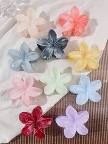 10pcs Candy Color Marble Pattern Soft Gradient Plumeria Hair Claw Jelly Translucent Texture Bohemian Beach Vibe Side Updo Hair Accessory - Multicolor - View 2