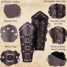 1 Pair Medieval Leather Bracers, Unisex Vintage PU Leather, Viking Warrior Armor Rivet Buckle Design, Halloween LARP Cosplay Props - Multicolor - View 5