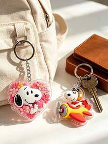 MASSDI Cartoon Heart Floral Acrylic Key Charm, Lightweight Portable Bag Accessory, Precision Die-Cut Wavy Outline Craft, Glossy Transparent Surface, Durable Metal Keyring, Soft Romantic Fashion Ornament - Keychain - View 2