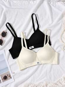 2pcs/Set Girls Ribbed Bra, Skin-Friendly, Suitable For 13-16 Years Old - Multicolor - View 1
