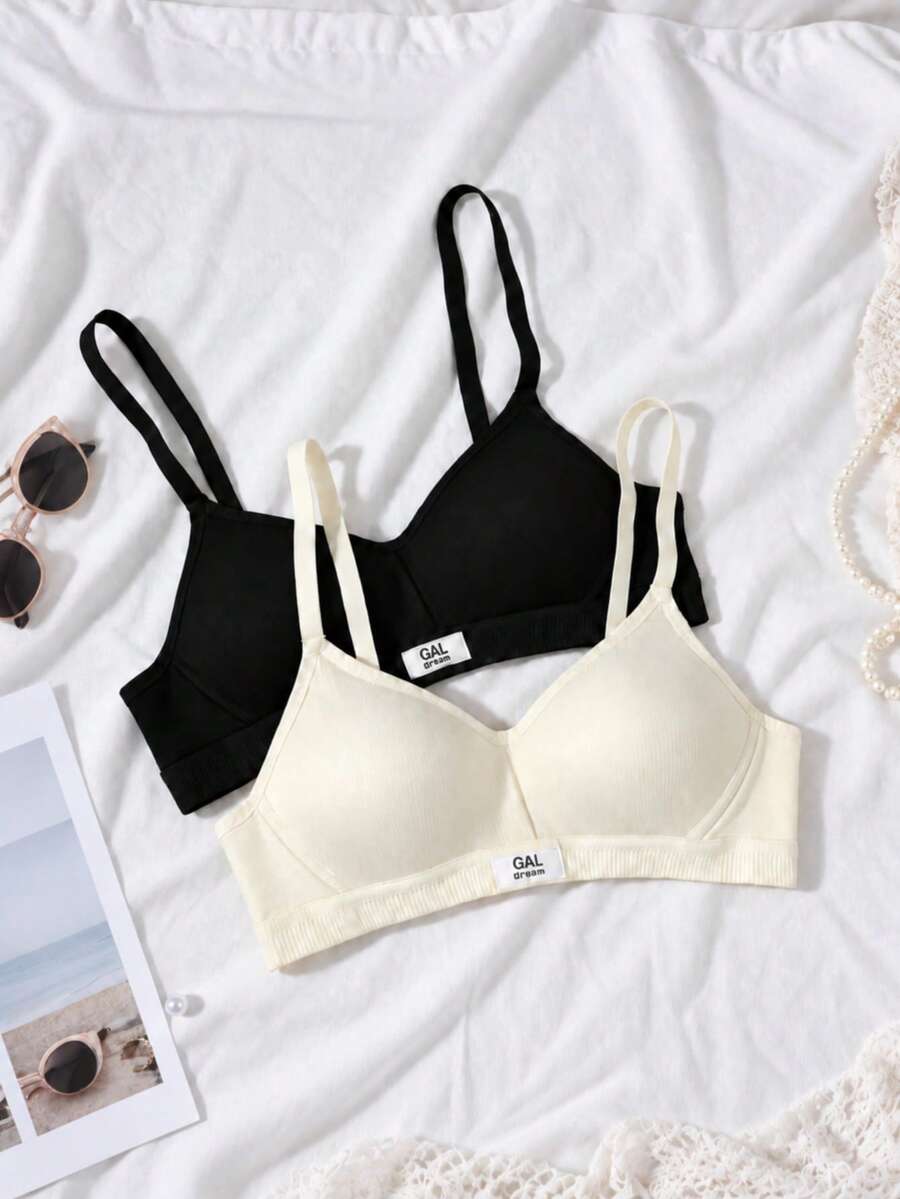 2pcs/Set Girls Ribbed Bra, Skin-Friendly, Suitable For 13-16 Years Old - Multicolor - View 1