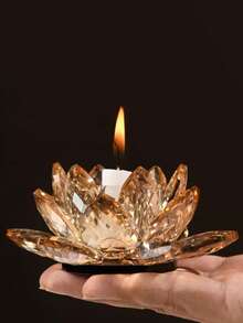 1pc Crystal Lotus Tea Light Candle Holder/Glass Tea Light Candle Holder Decor, Suitable For Christmas, Home, Wedding Party - Multicolor - View 12