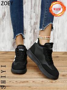 Women's Snow Boots Winter Boots Thick Sole Fur Lined Ankle Boots Height Increasing Warm Lining Shoes - Black - View 8