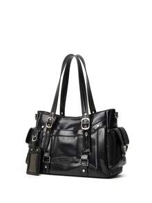 Women Retro Hardware‑Decorated Top‑Handle Handbag, Detachable Crossbody Strap Casual Multi‑Pocket Shoulder Bag - Multi-color - View 2