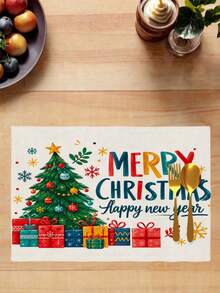 2/4/6 Pcs Christmas Dog Snowman Santa Printed Placemats Festive Polyester Rectangular Heat Resistant Table Mats For Christmas Dining Table Decor - Green - View 5