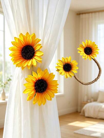 1pc/2pcs/4pcs Flexible Sunflower Curtain Clips, No-Drill Curtain Fixing Clips, Suitable For Thick Curtains, Sheer Curtains, Bedroom, Living Room, Patio Use