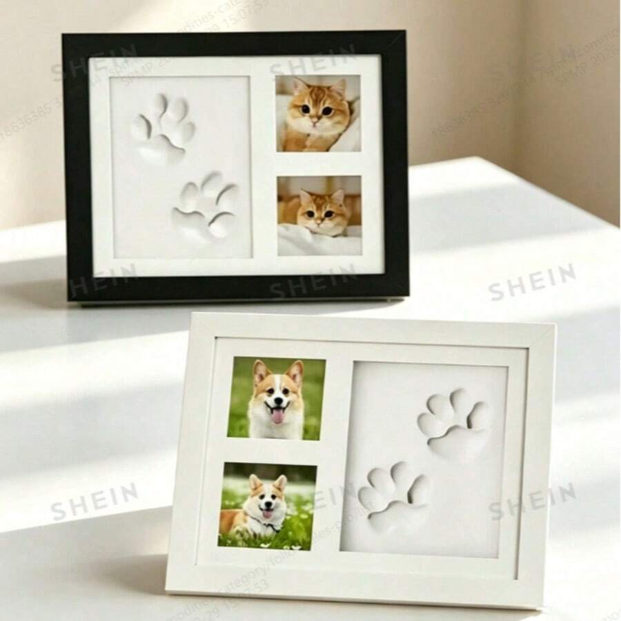 1pc Pet Paw Print Photo Frame, DIY Wooden Memorial Photo Frame, Suitable For Dog Cat Memorial Keepsake Desktop Decor Gift - one-size - View 1