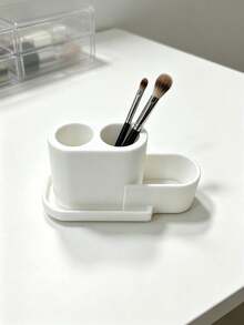 2-In-1 Wavy Makeup Brush Holder, Multifunctional Desktop Pen Holder With Compartments, Can Hold Eyebrow Pencils And Makeup Accessories, Macaron Multicolor, Highly Attractive Storage Decor For Vanity And Desk - Multicolor - View 2